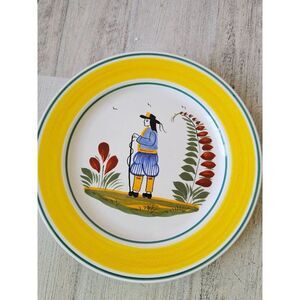 Quimper henriot France plate 049 boy flowers‎ yellow